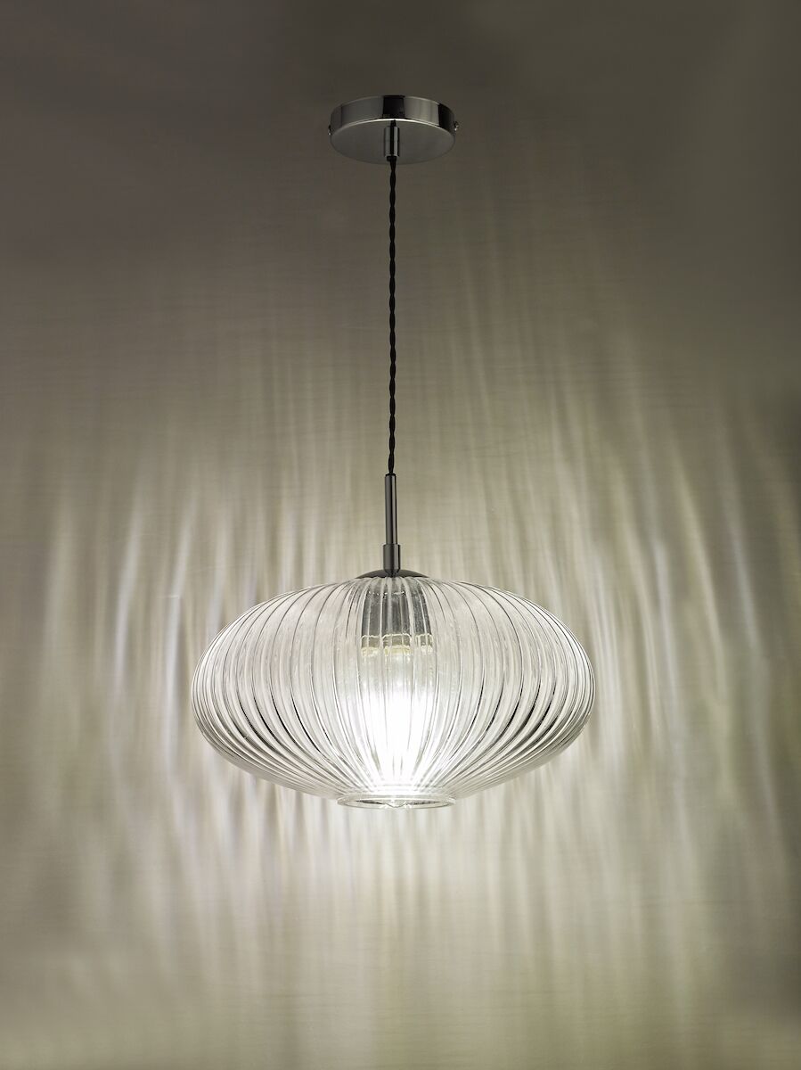 Edmond 1 Light Single Pendant Polished Chrome Ribbed Glass<br>Ribbed Glass - Image 7