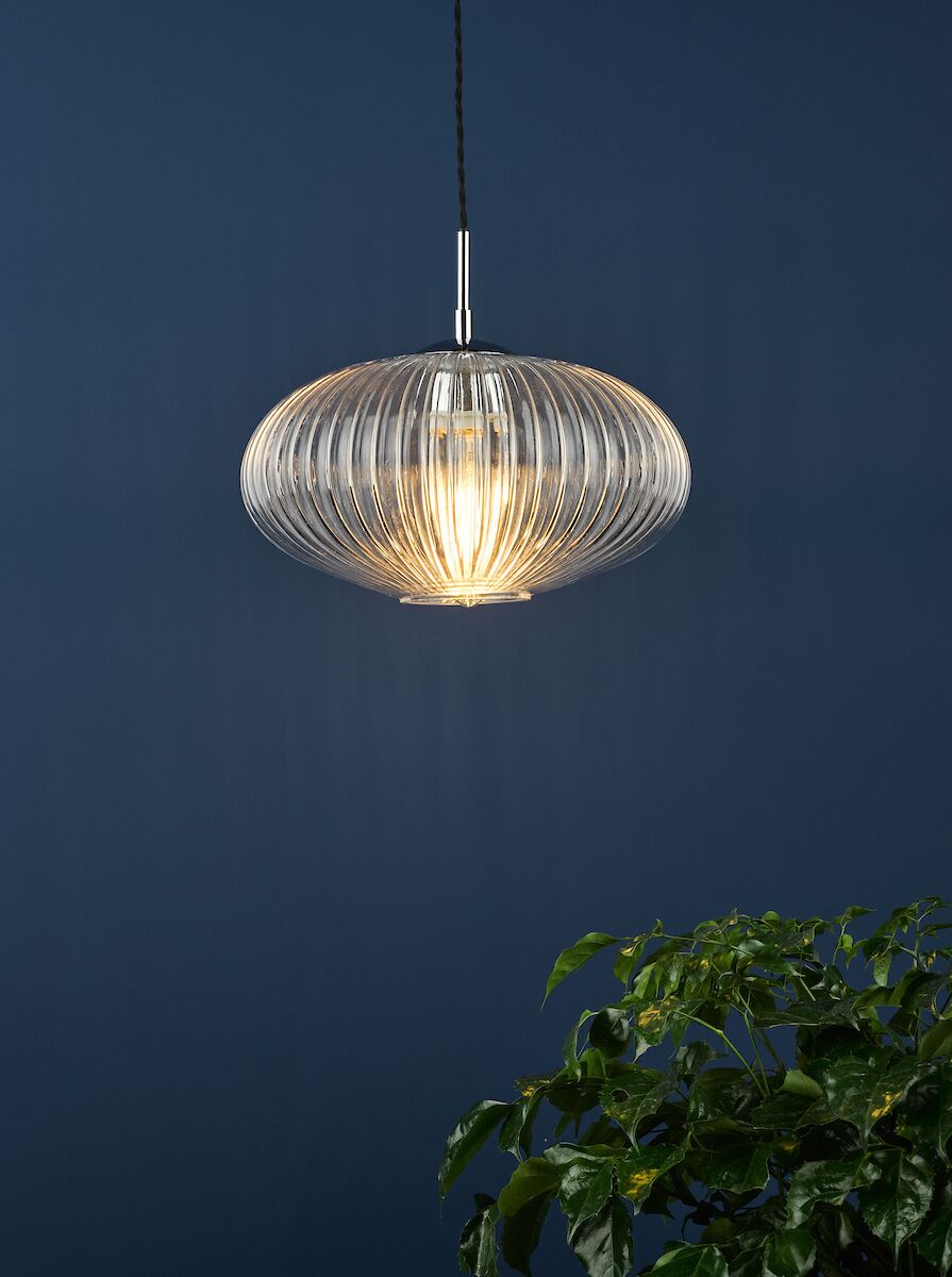Edmond 1 Light Single Pendant Polished Chrome Ribbed Glass<br>Ribbed Glass - Image 8