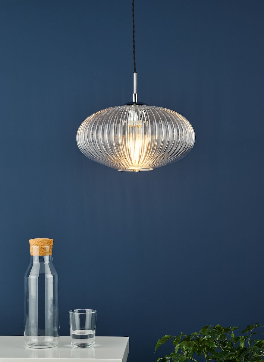 Edmond 1 Light Single Pendant Polished Chrome Ribbed Glass<br>Ribbed Glass - Image 9