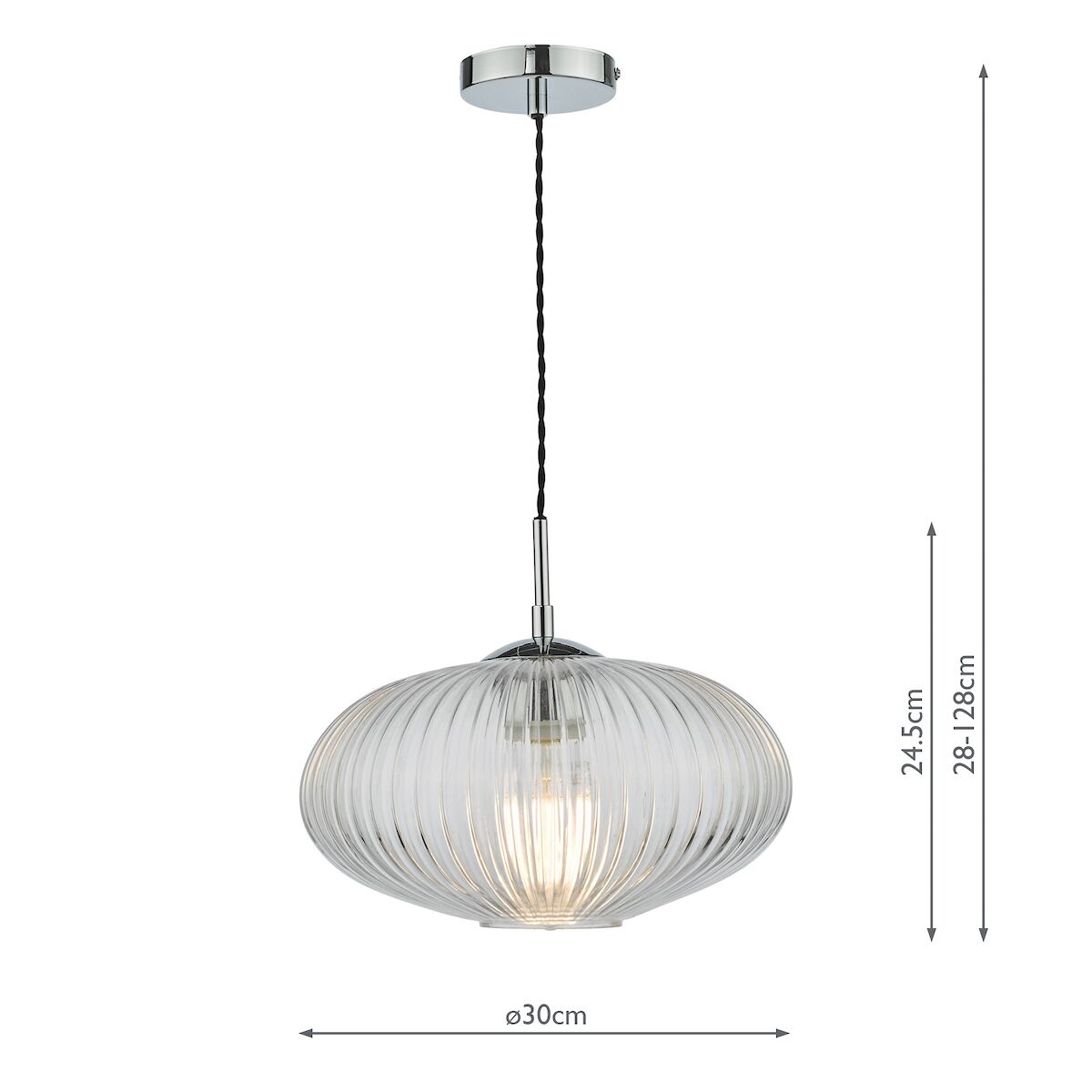 Edmond 1 Light Single Pendant Polished Chrome Ribbed Glass<br>Ribbed Glass - Image 10