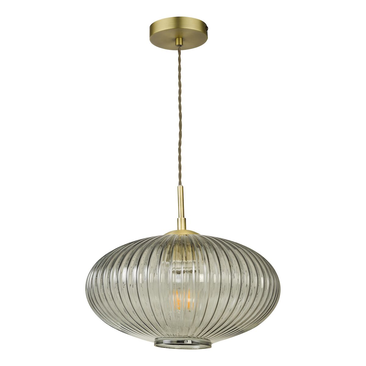 Edmond 1 Light Pendant Smoked Glass Antique Brass Detail<br>Smoked Ribbed Glass - Image 2
