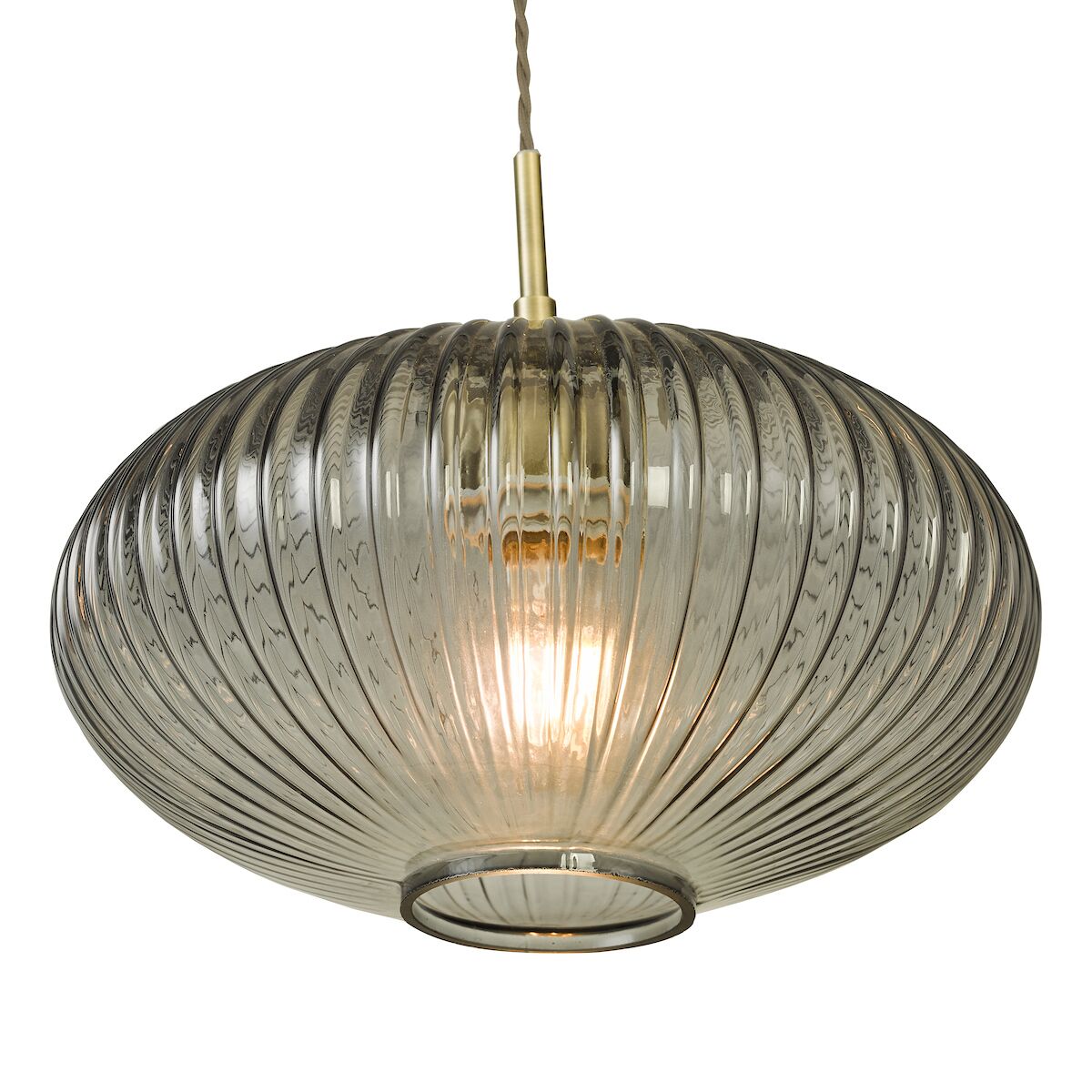 Edmond 1 Light Pendant Smoked Glass Antique Brass Detail<br>Smoked Ribbed Glass - Image 3