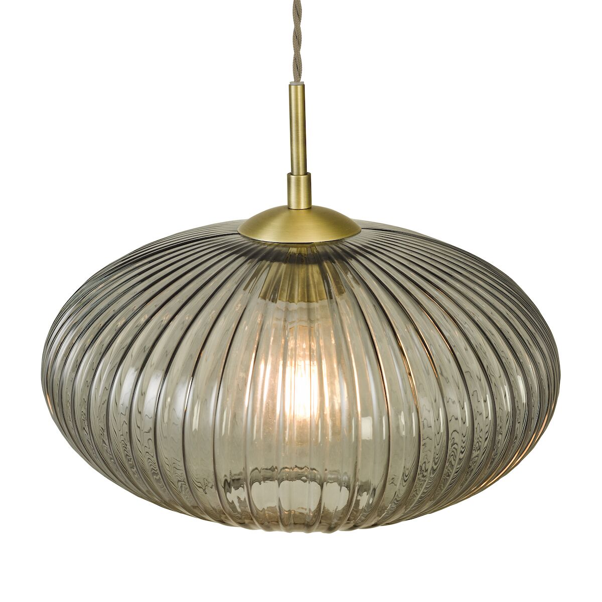 Edmond 1 Light Pendant Smoked Glass Antique Brass Detail<br>Smoked Ribbed Glass - Image 4