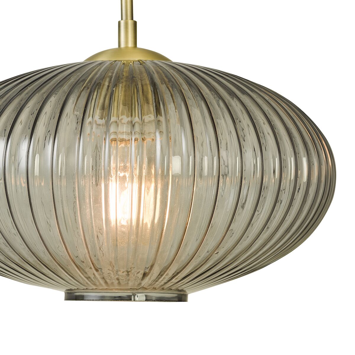 Edmond 1 Light Pendant Smoked Glass Antique Brass Detail<br>Smoked Ribbed Glass - Image 5
