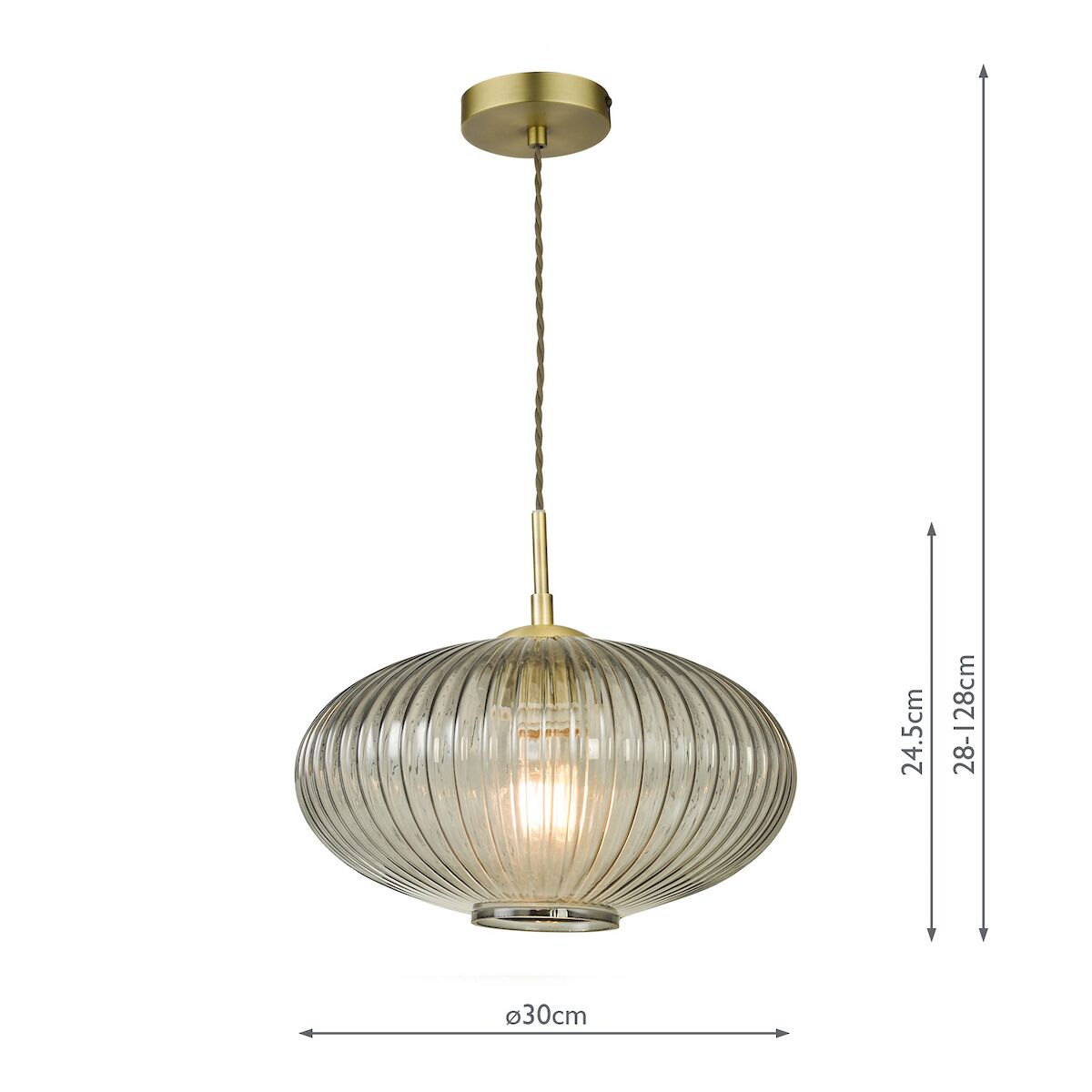 Edmond 1 Light Pendant Smoked Glass Antique Brass Detail<br>Smoked Ribbed Glass - Image 8