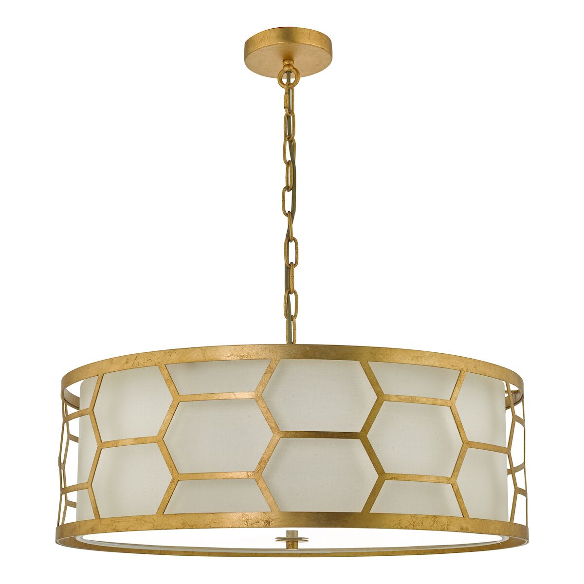 Epstein 4 Light Pendant Gold With Ivory Shade & Glass Diffuser<br>Distressed Gold Leaf - Image 2