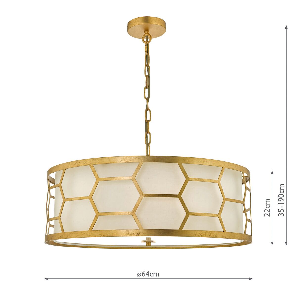 Epstein 4 Light Pendant Gold With Ivory Shade & Glass Diffuser<br>Distressed Gold Leaf - Image 7