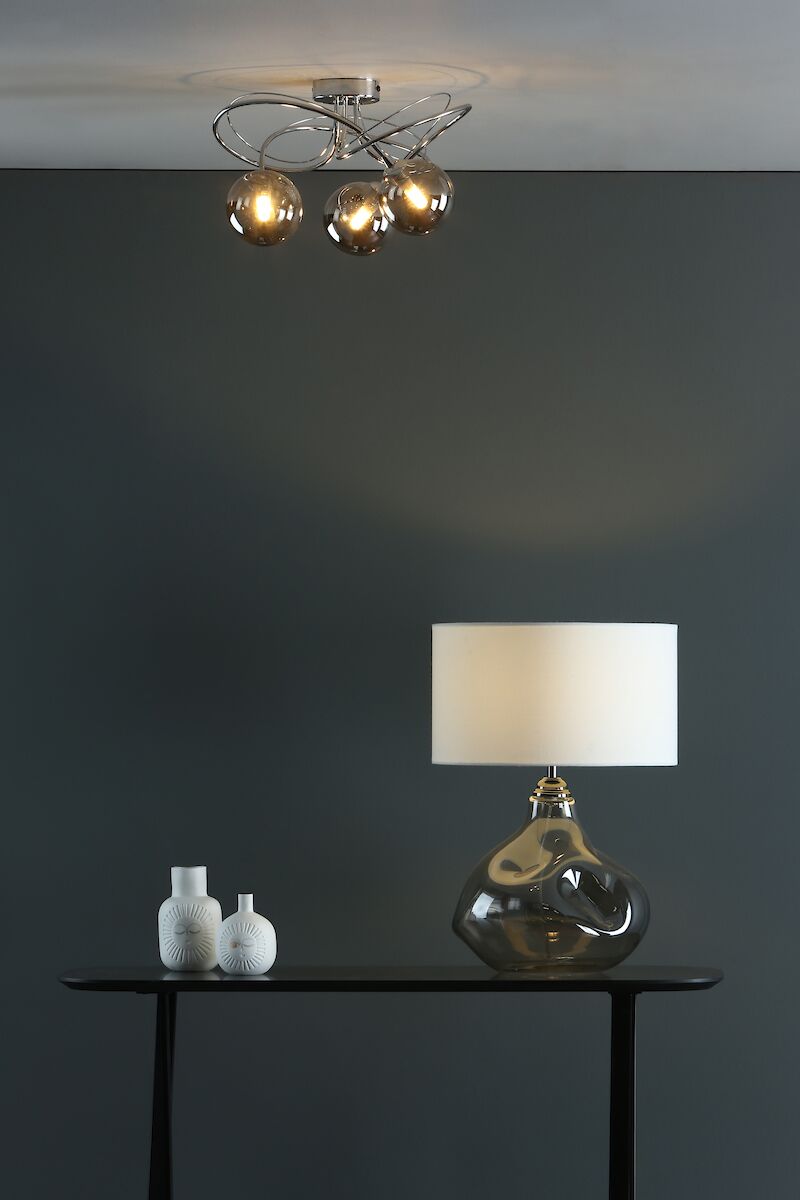 Esarosa Table Lamp Smoked Glass with White Linen Shade <br>Smoked Glass - Image 4