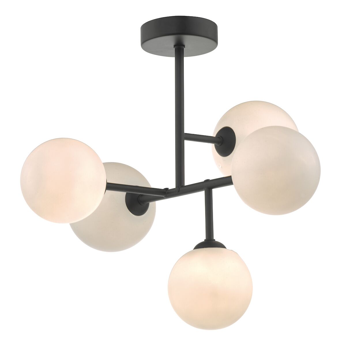 Euan 5 Light Semi Flush Black & Opal Glass<br>Matt Black - Image 2