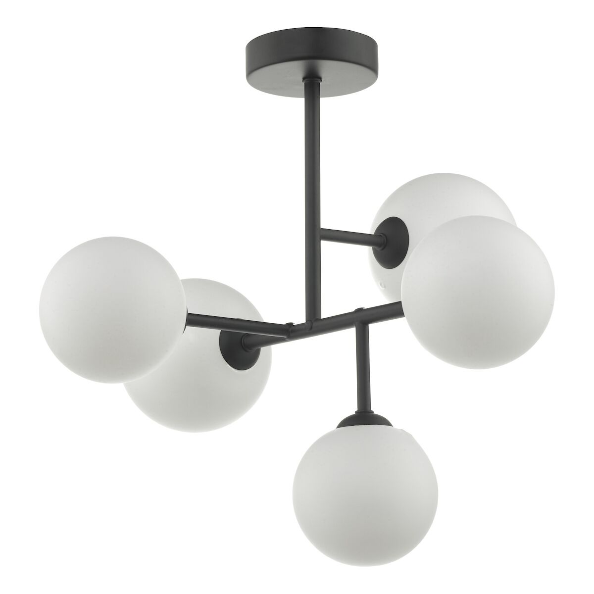 Euan 5 Light Semi Flush Black & Opal Glass<br>Matt Black - Image 3