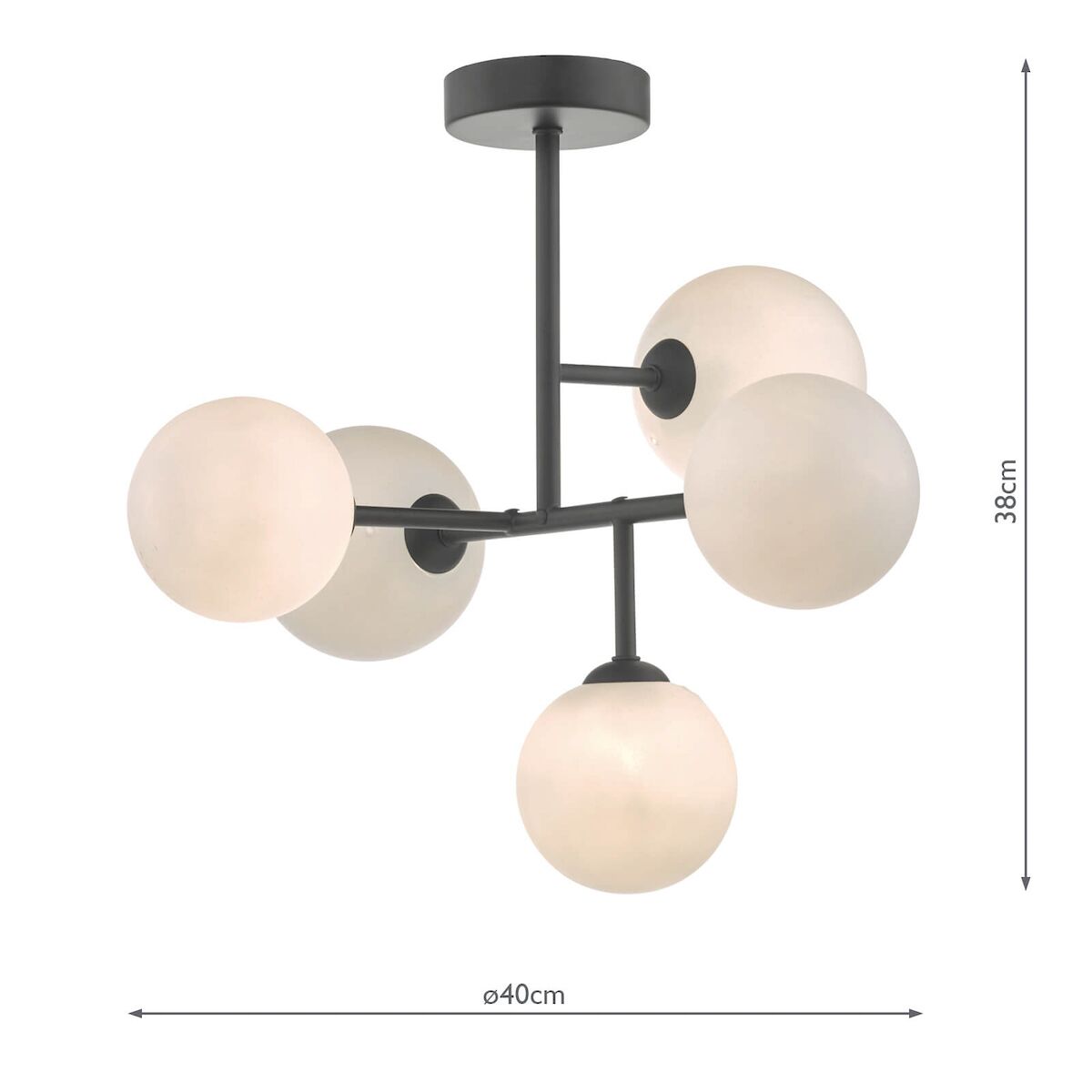 Euan 5 Light Semi Flush Black & Opal Glass<br>Matt Black - Image 4