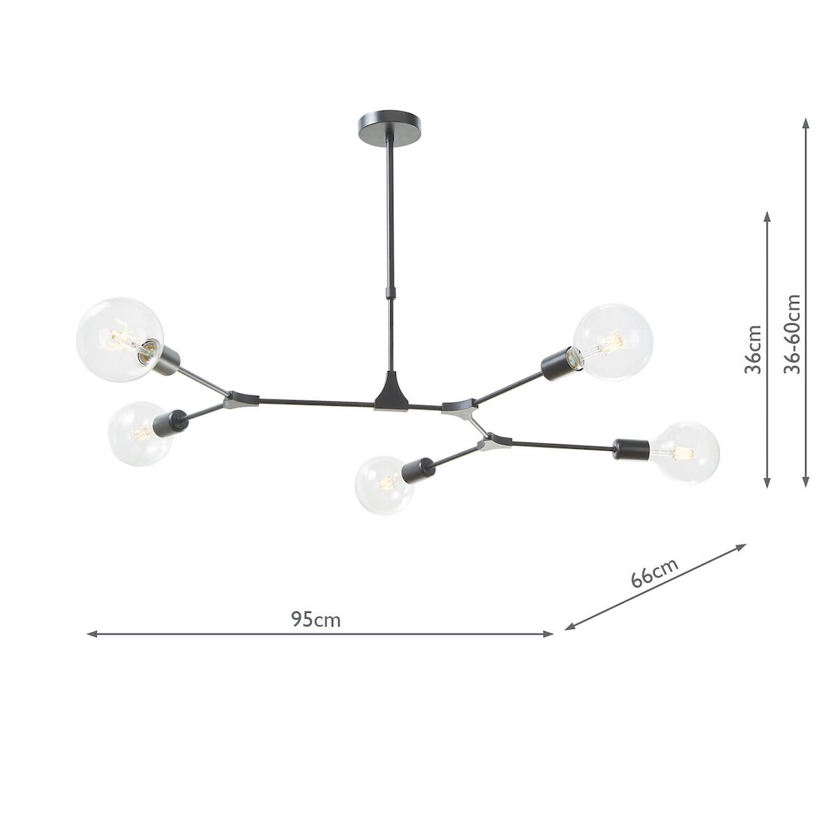 Euphemia 5 Light Pendant Black<br>Satin Black - Image 6