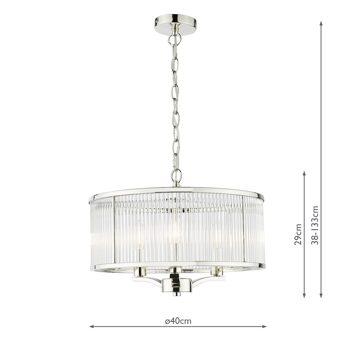 Eveyln 3 Light Pendant Polished Nickel Glass<br>Polished Nickel - Image 2