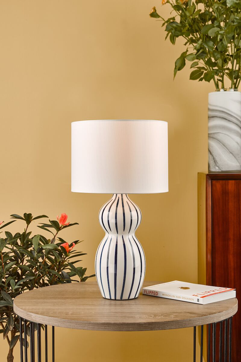 Evie Table Lamp White Ceramic Blue Ceramic With Shade <br>White Ceramic - Image 4