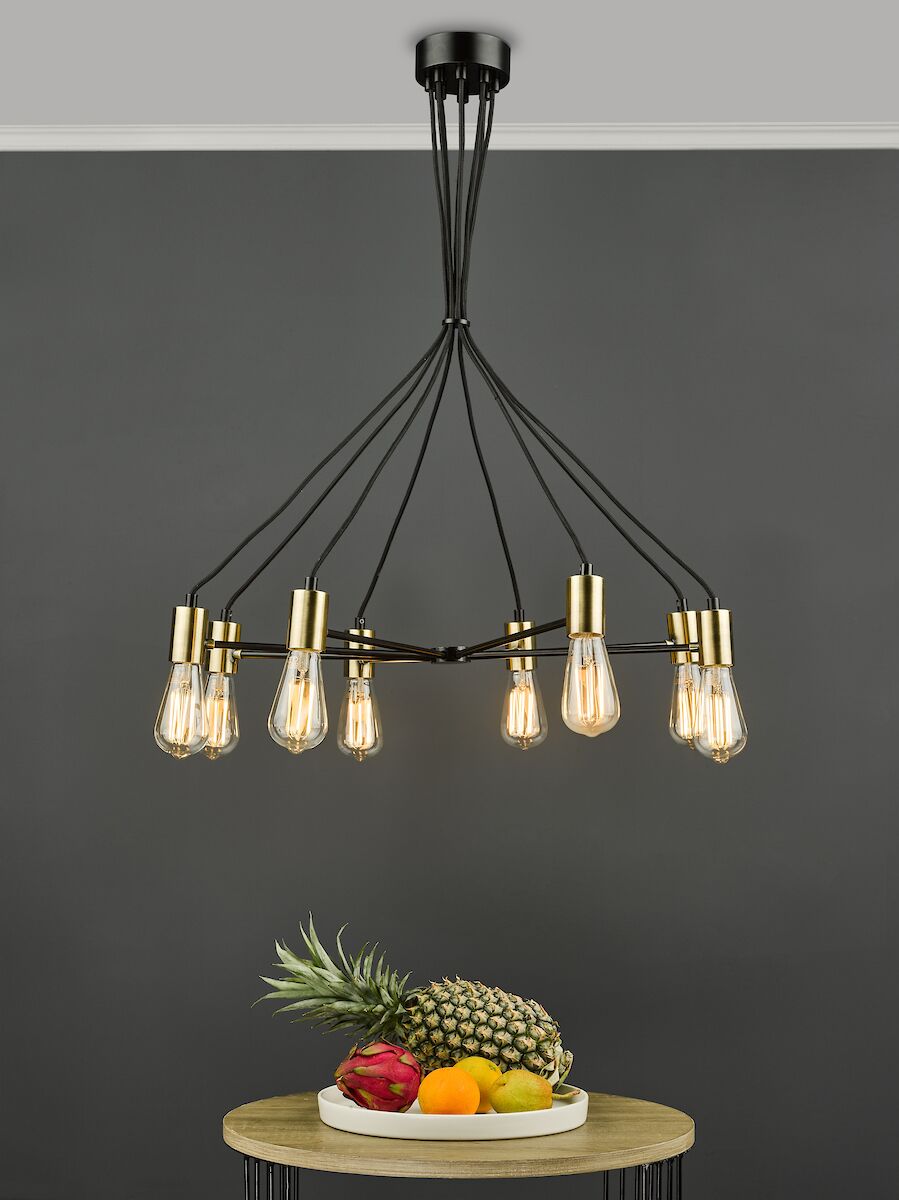 Gabriel 8 Light Pendant Satin Black Antique Gold<br>Satin Black - Image 7