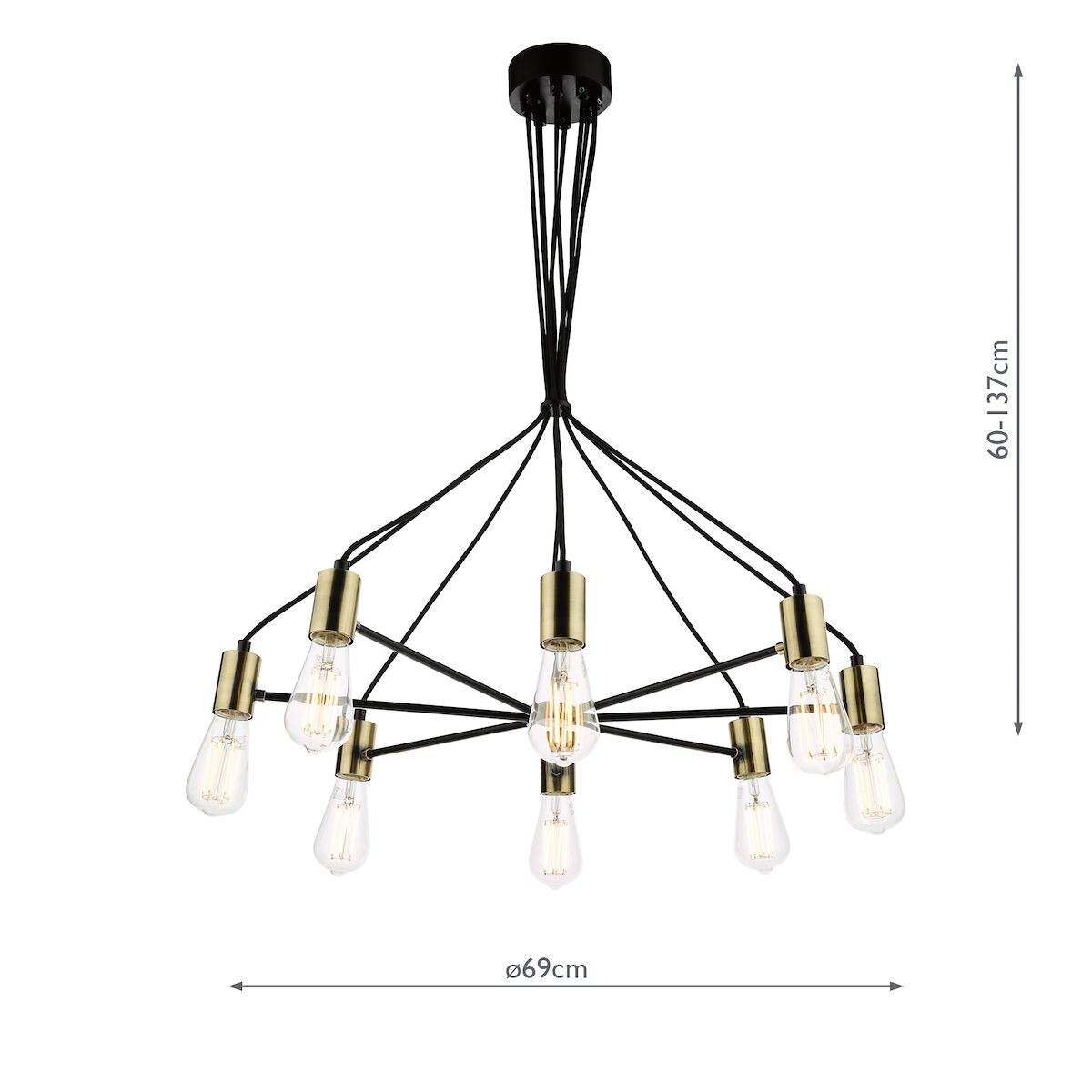 Gabriel 8 Light Pendant Satin Black Antique Gold<br>Satin Black - Image 8