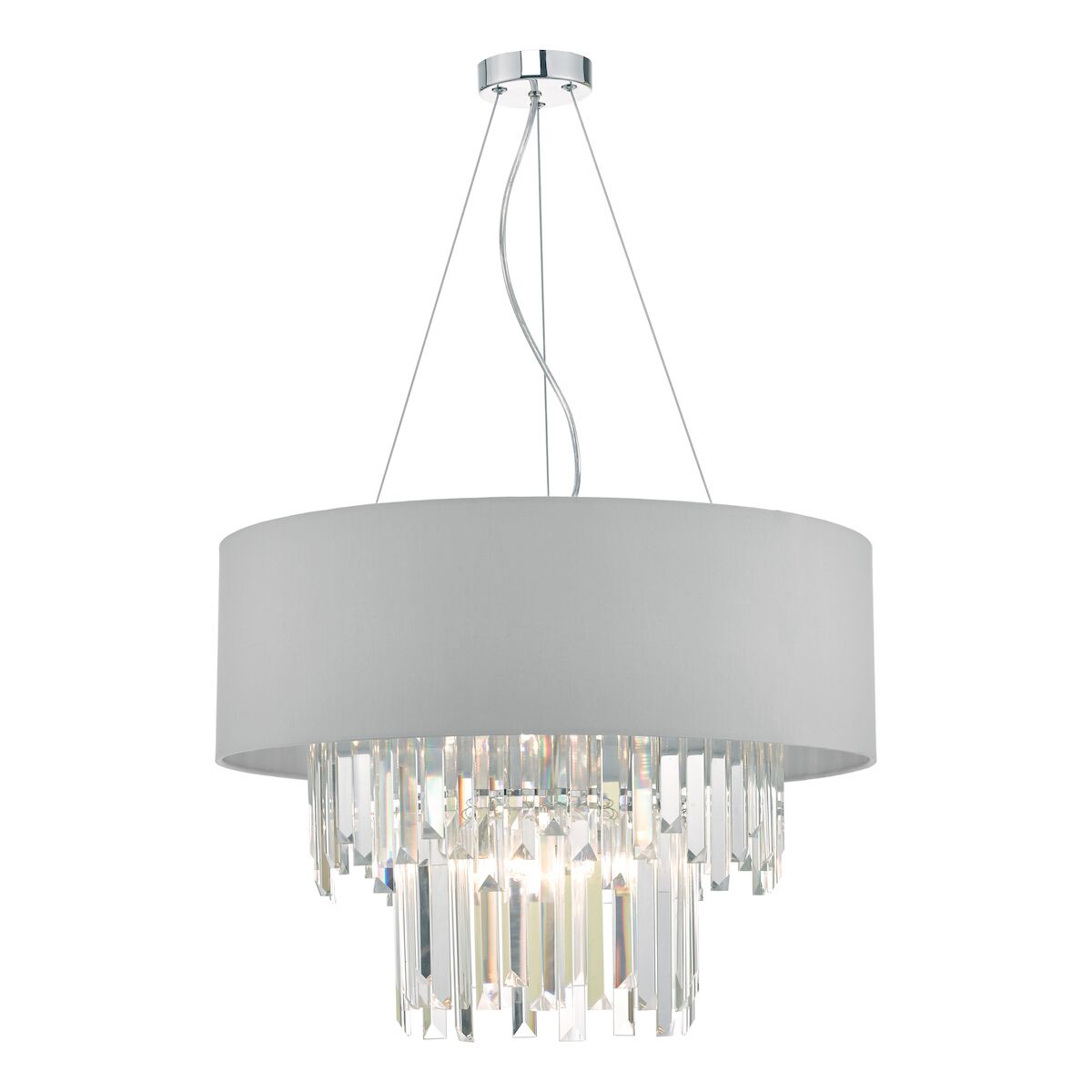 Halle 6 Light Pendant Grey Shade & CrystalGrey