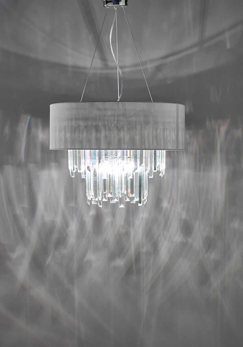 Halle 6 Light Pendant Grey Shade & CrystalGrey - Image 4