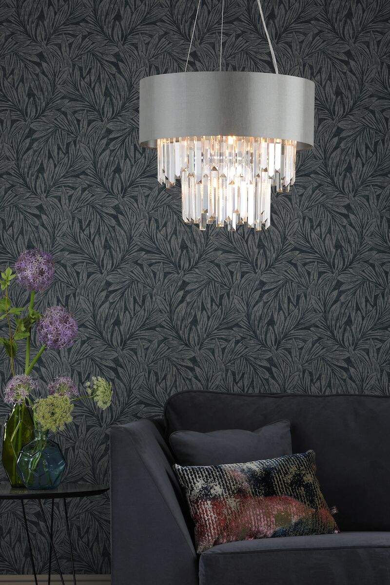 Halle 6 Light Pendant Grey Shade & CrystalGrey - Image 5
