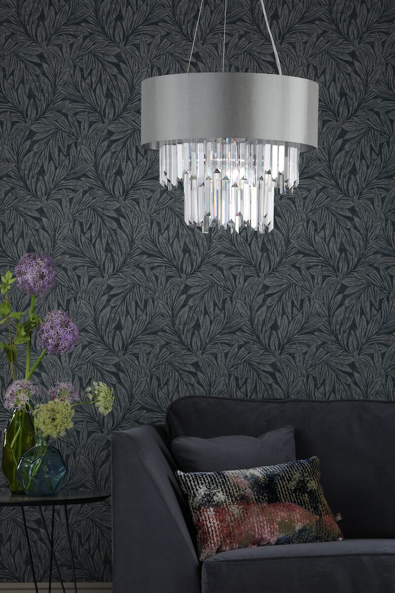 Halle 6 Light Pendant Grey Shade & CrystalGrey - Image 6