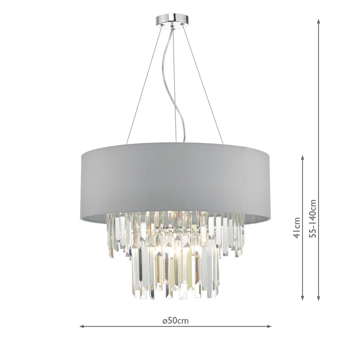 Halle 6 Light Pendant Grey Shade & CrystalGrey - Image 7