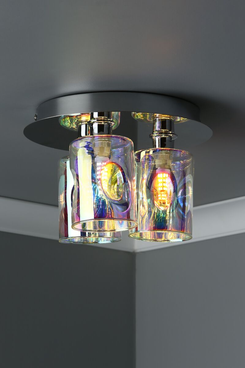 Inter 3 Light Flush Pol Chrome & Iridised Glass<br>Polished Chrome - Image 5