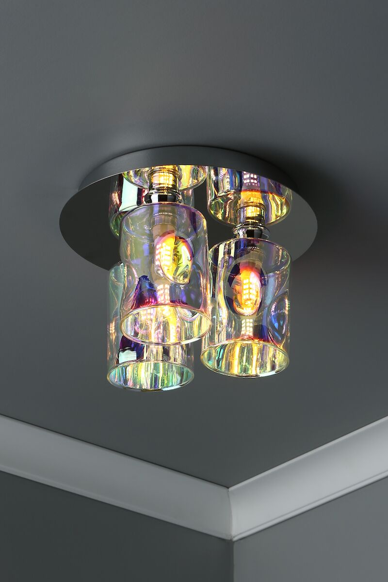 Inter 3 Light Flush Pol Chrome & Iridised Glass<br>Polished Chrome - Image 6