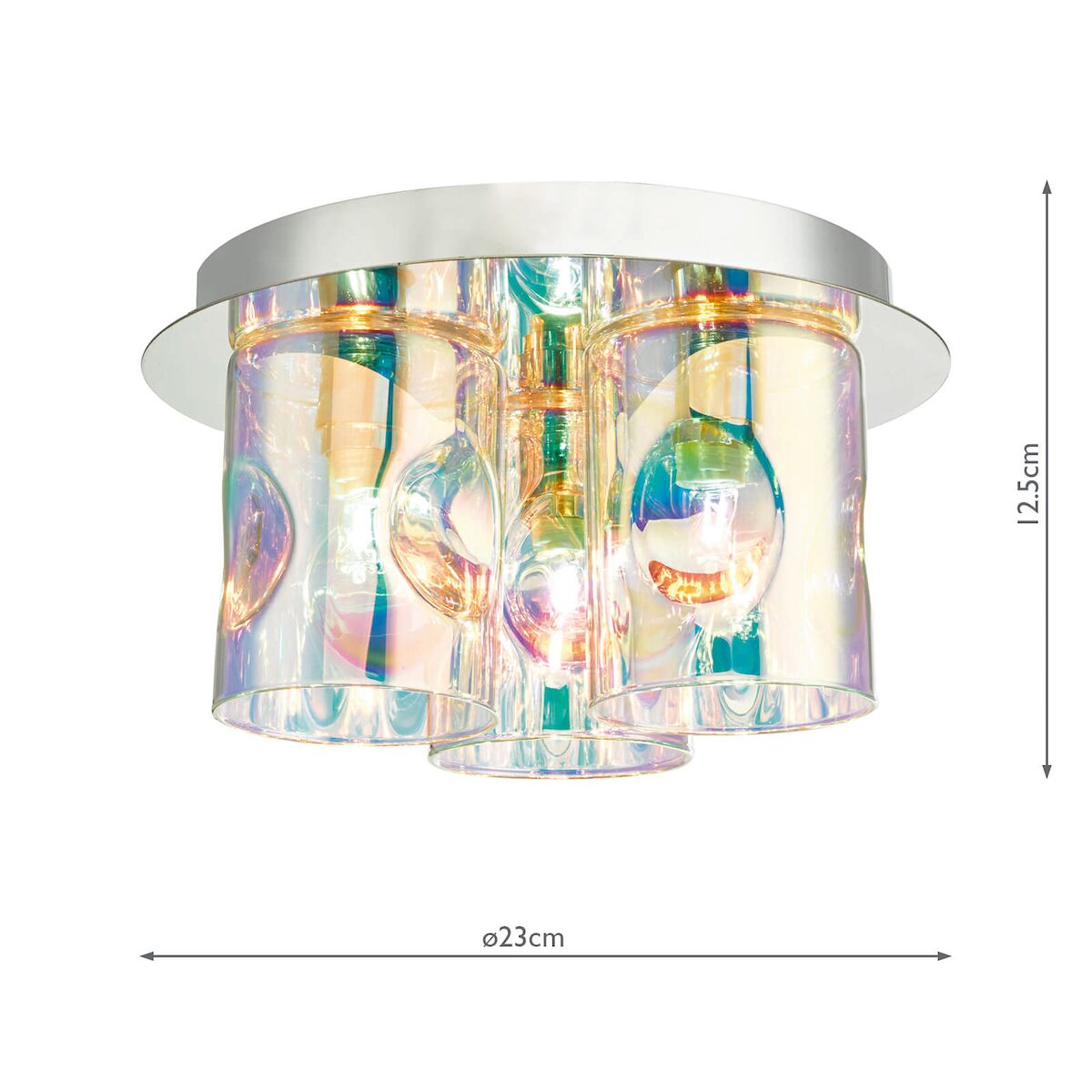 Inter 3 Light Flush Pol Chrome & Iridised Glass<br>Polished Chrome - Image 7