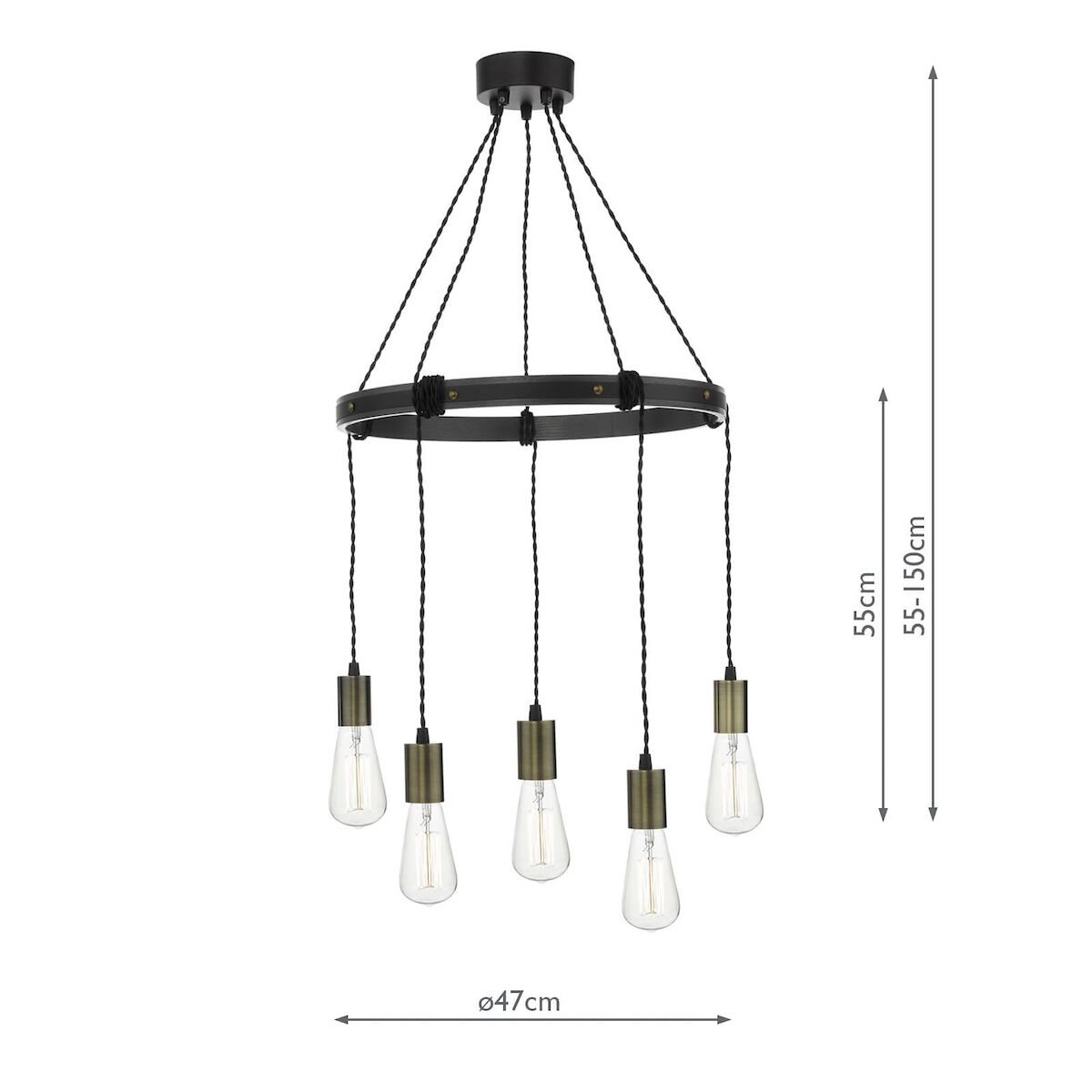 Ivan 5 Light Pendant Rustic Wood Aged Brass Detail<br>Matt Brown - Image 4