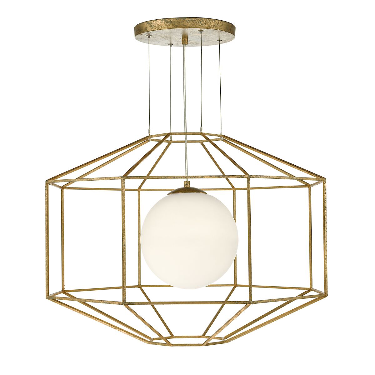 Izmir 1 Light Pendant Hexagonal Old Gold Frame Opal Glass<br>Gold Leaf