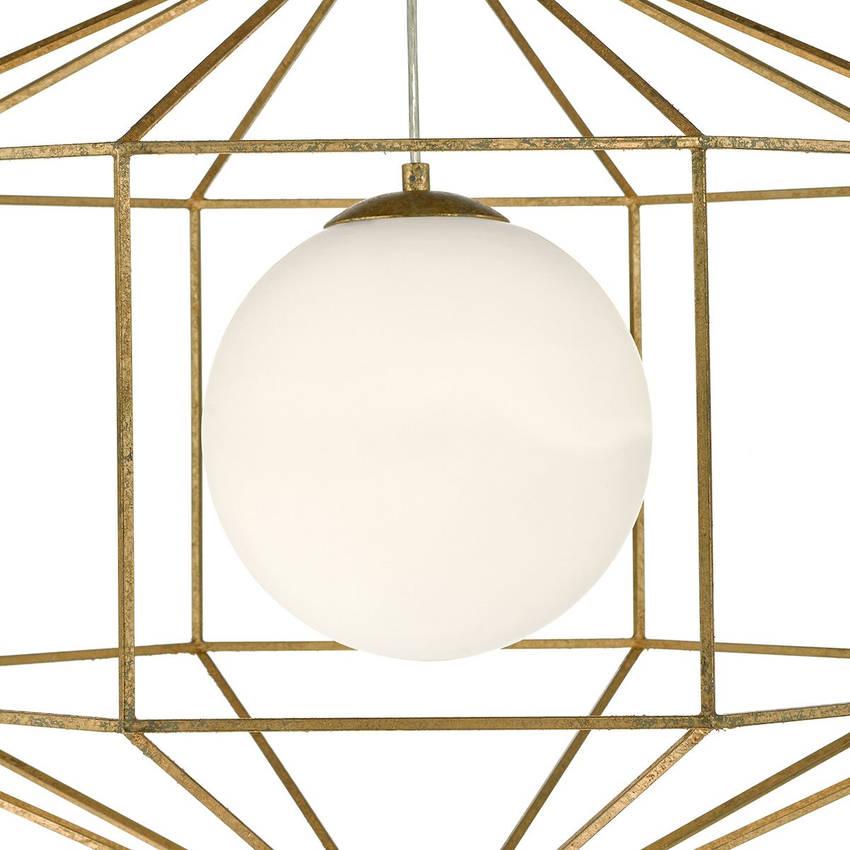 Izmir 1 Light Pendant Hexagonal Old Gold Frame Opal Glass<br>Gold Leaf - Image 3