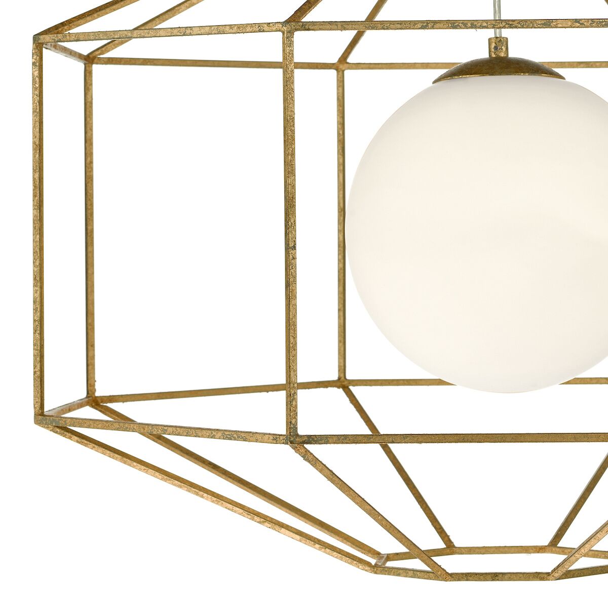 Izmir 1 Light Pendant Hexagonal Old Gold Frame Opal Glass<br>Gold Leaf - Image 4