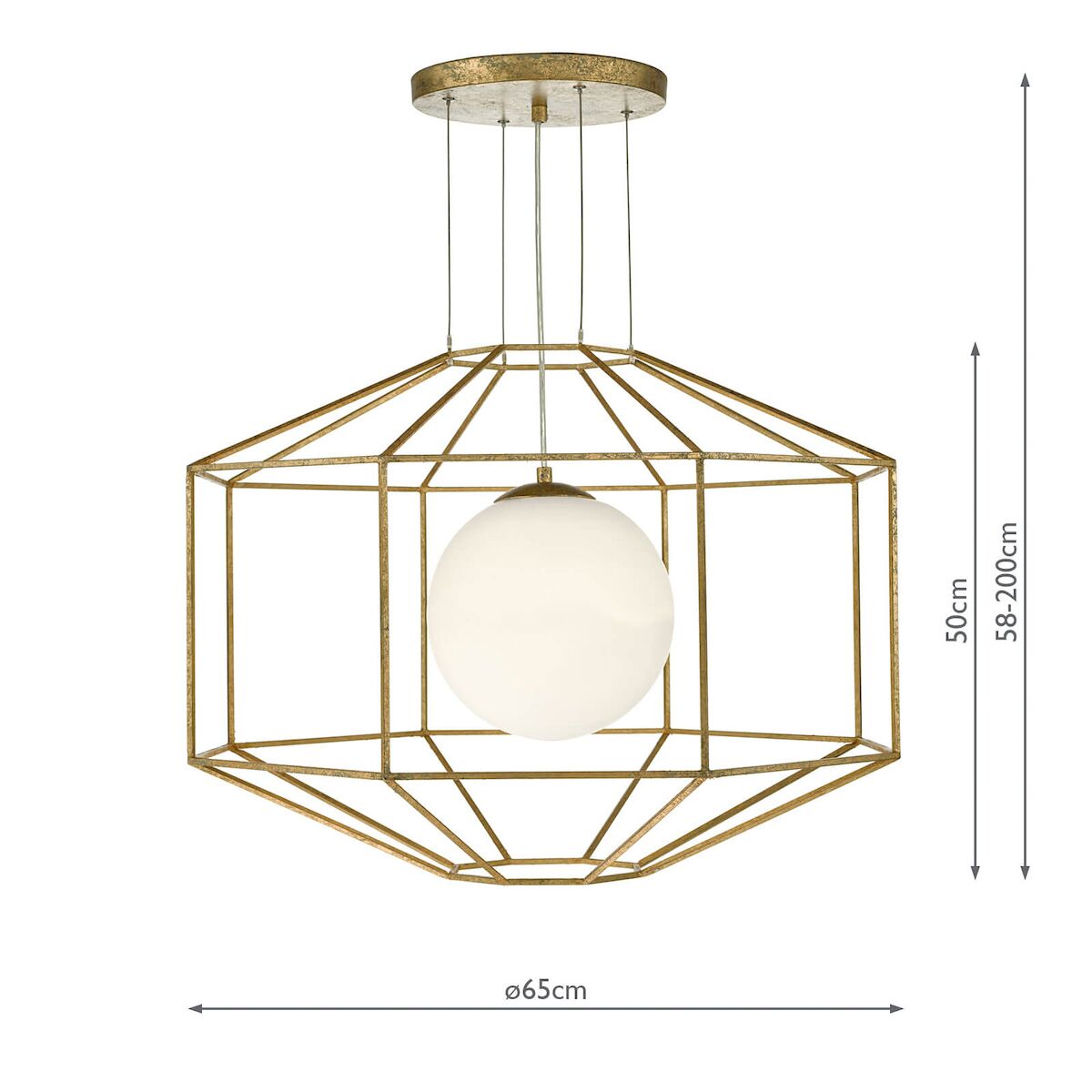 Izmir 1 Light Pendant Hexagonal Old Gold Frame Opal Glass<br>Gold Leaf - Image 7