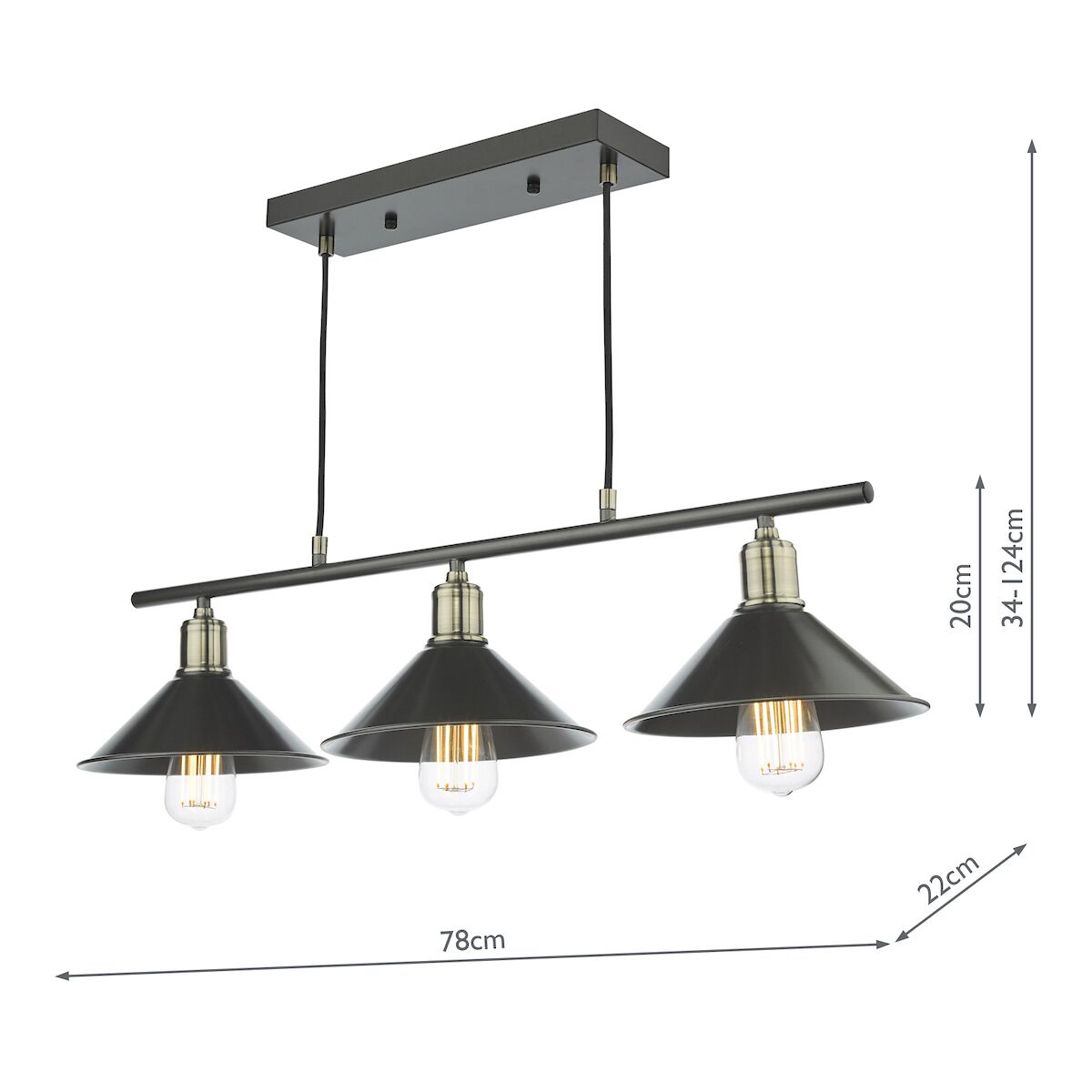 Jalen 3 Light Bar Pendant Graphite Antique Brass<br>Matt Grey - Image 10