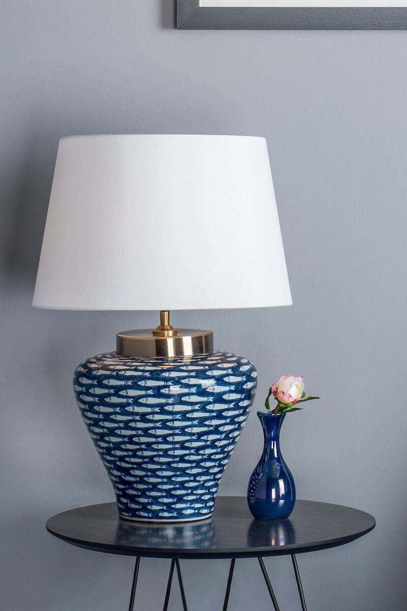 Joy Table Lamp Blue/White Fish Motif Base Only<br>Blue - Image 6