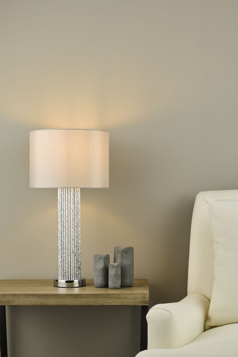 Lazio Table Lamp Polished Chrome Silver Rod With Faux Silk Shade <br>Satin Silver - Image 5
