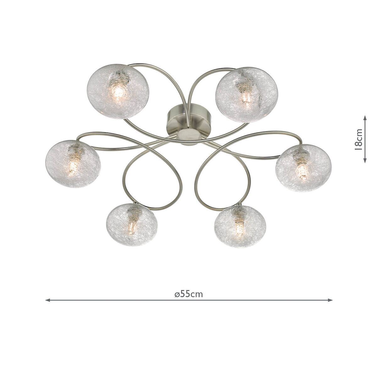 Leysha 6 Light Semi Flush Satin Nickel & Glass<br>Satin Nickel - Image 5