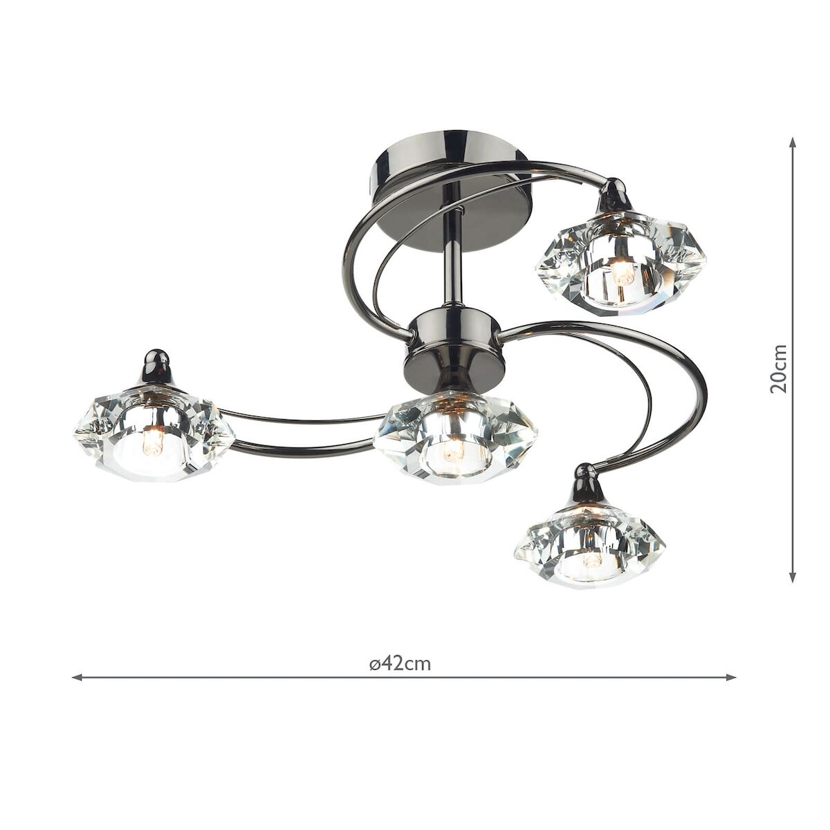 Luther 4 Light Semi Flush Black Chrome Crystal<br>Polished Black Chrome - Image 5