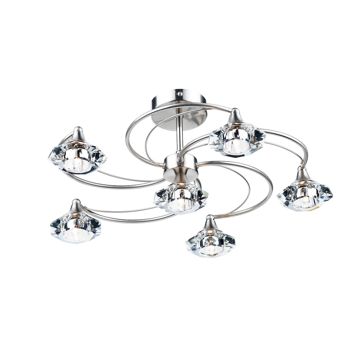 Luther 6 Light Semi Flush Satin Chrome Crystal<br>Satin Chrome