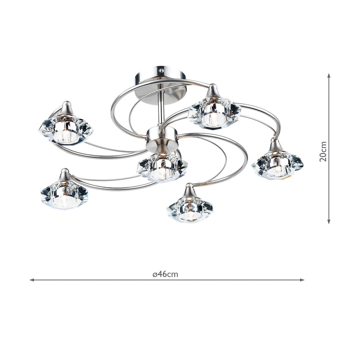 Luther 6 Light Semi Flush Satin Chrome Crystal<br>Satin Chrome - Image 5