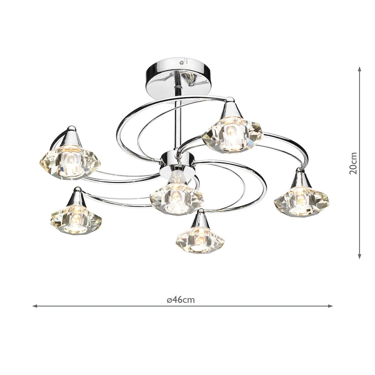 Luther 6 Light Semi Flush Polished Chrome Crystal<br>Polished Chrome - Image 5