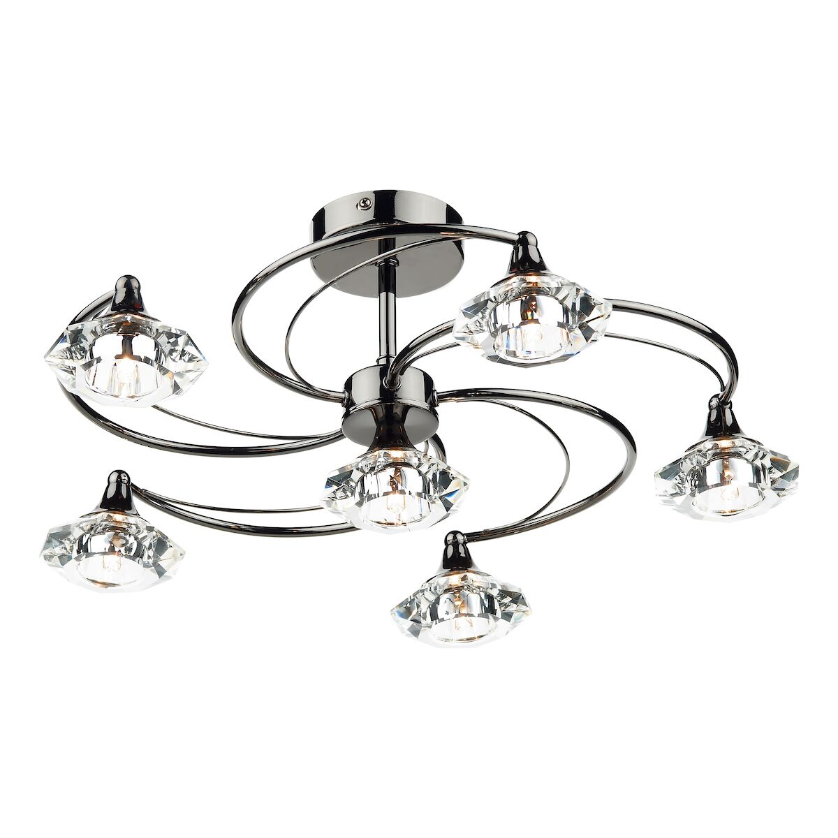 Luther 6 Light Semi Flush Black Chrome Crystal<br>Polished Black Chrome