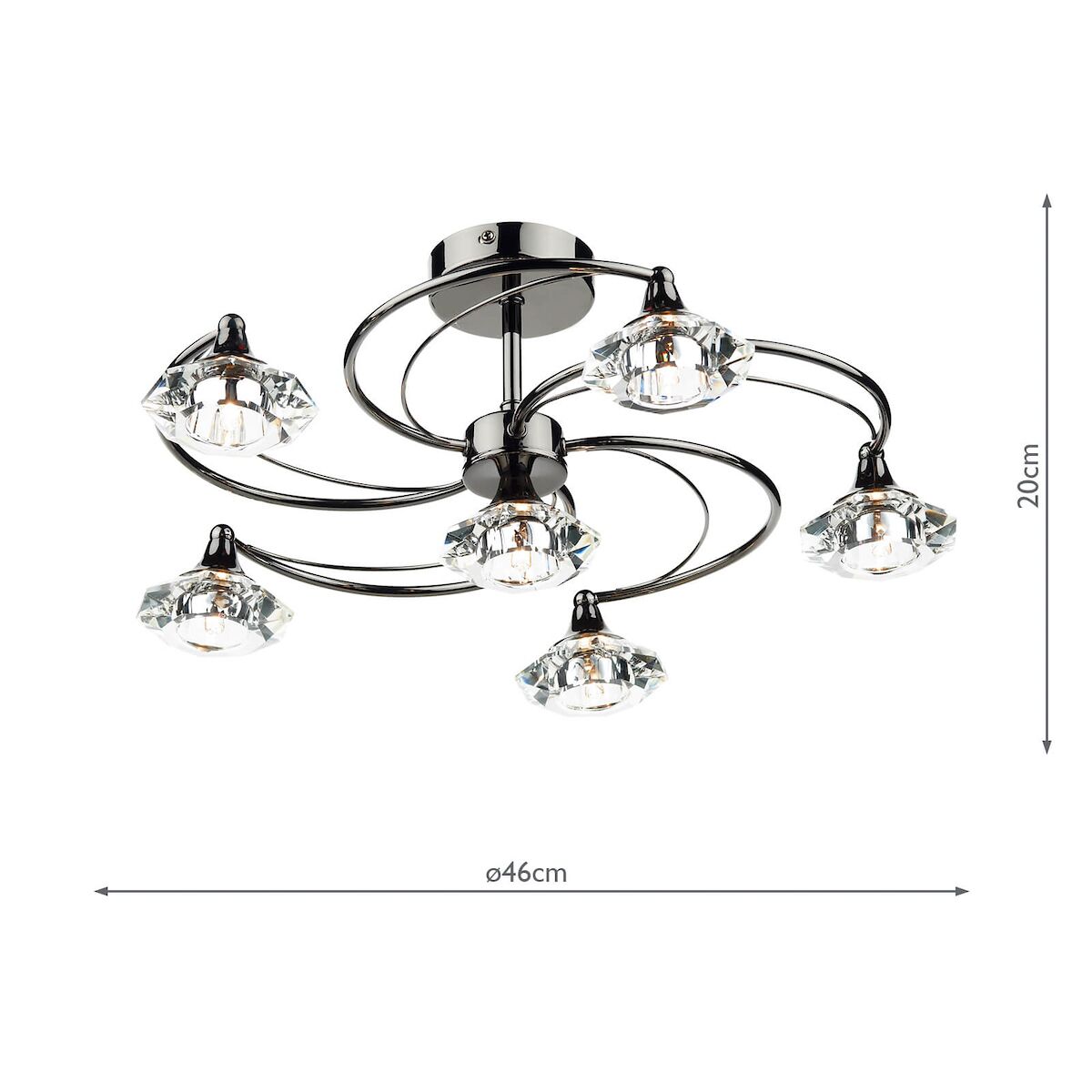Luther 6 Light Semi Flush Black Chrome Crystal<br>Polished Black Chrome - Image 5