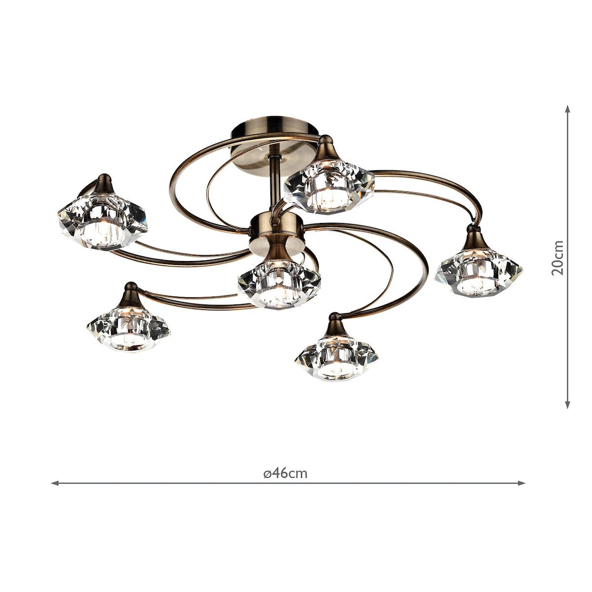 Luther 6 Light Semi Flush Antique Brass Crystal<br>Antique Brass - Image 5