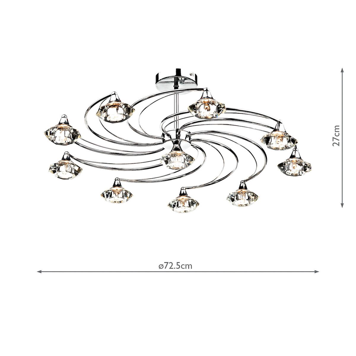Luther 10 Light Semi Flush Polished Chrome Crystal<br>Polished Chrome - Image 5