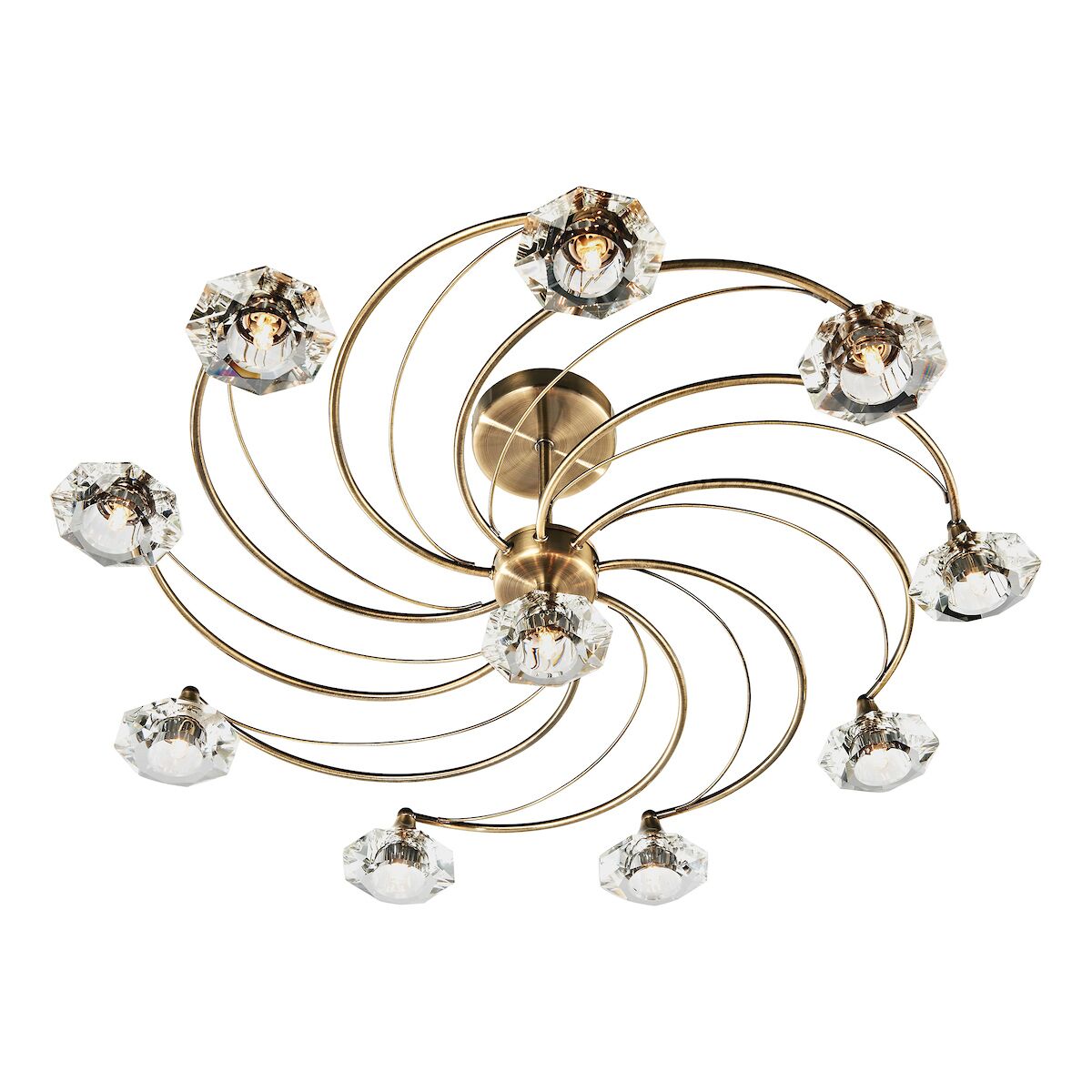 Luther 10 Light Semi Flush Antique Brass Crystal<br>Antique Brass