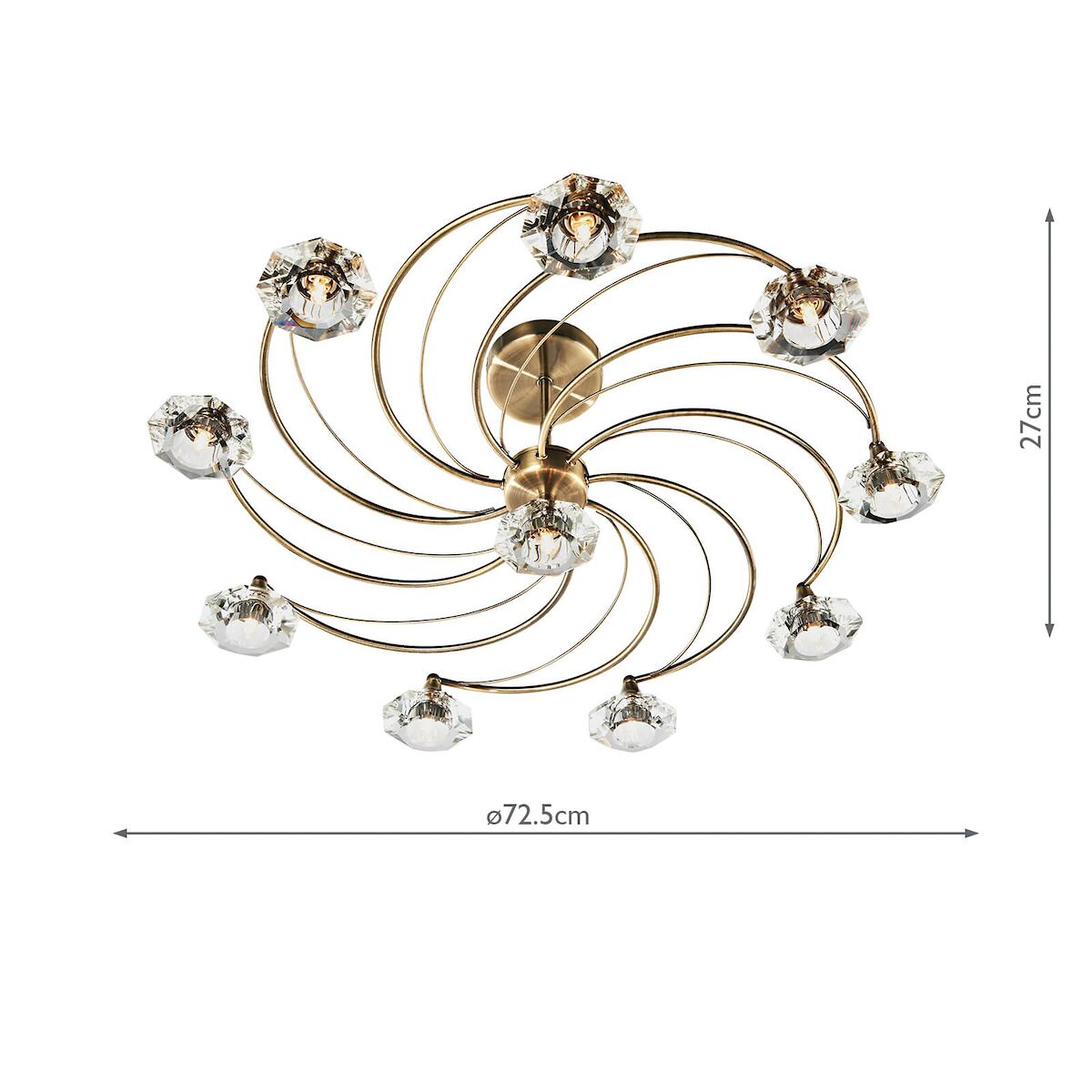 Luther 10 Light Semi Flush Antique Brass Crystal<br>Antique Brass - Image 4