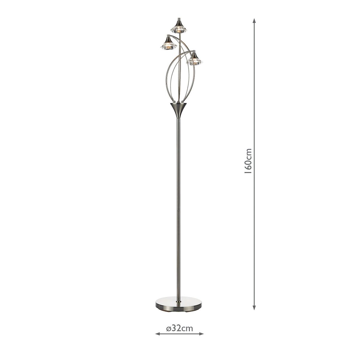 Luther 3 Light Floor Lamp Satin Chrome Crystal<br>Satin Chrome - Image 4