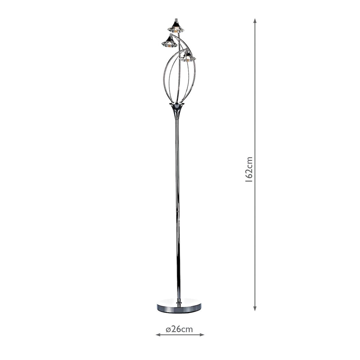 Luther 3 Light Floor Lamp Polished Chrome Crystal<br>Polished Chrome - Image 4
