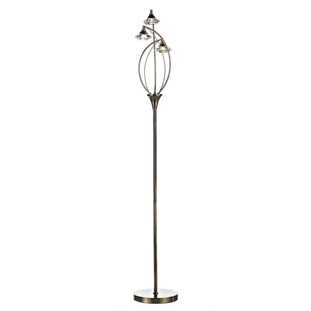 Luther 3 Light Floor Lamp Antique Brass Crystal<br>Antique Brass